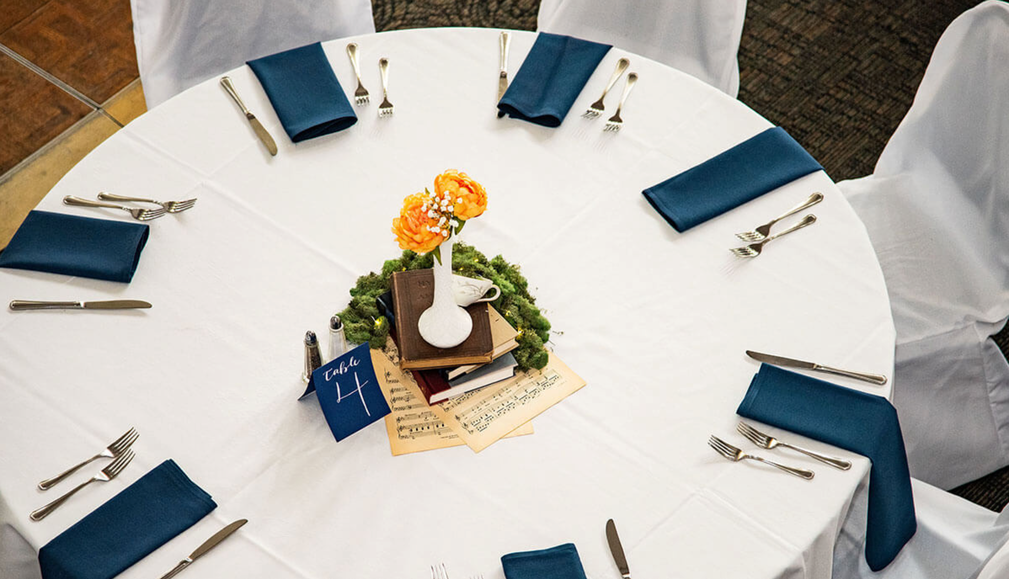 Elegant ballroom table setting at the Italian American Community Center